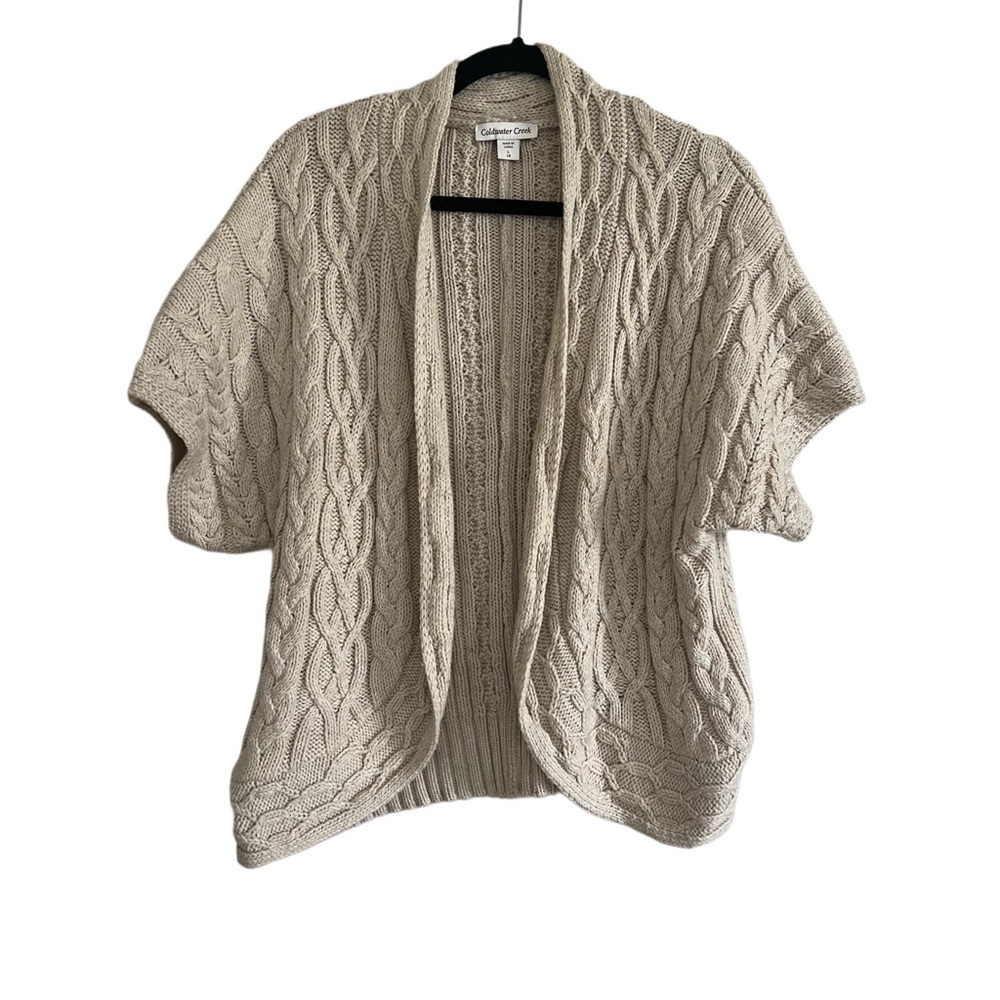Coldwater Creek Boho Bolero Chunky Open Cable Knit Wool Blend Sweater Size L